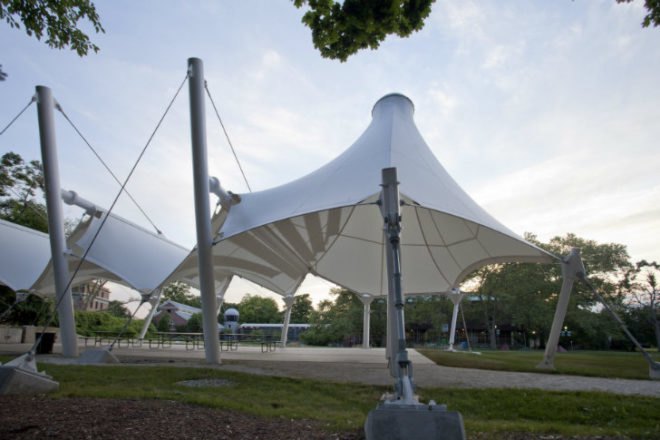 Birdair, Meadow Structure, Staten Island's Childrens Museum, solar shade structure, pv shade structure, marpillero pollak architects