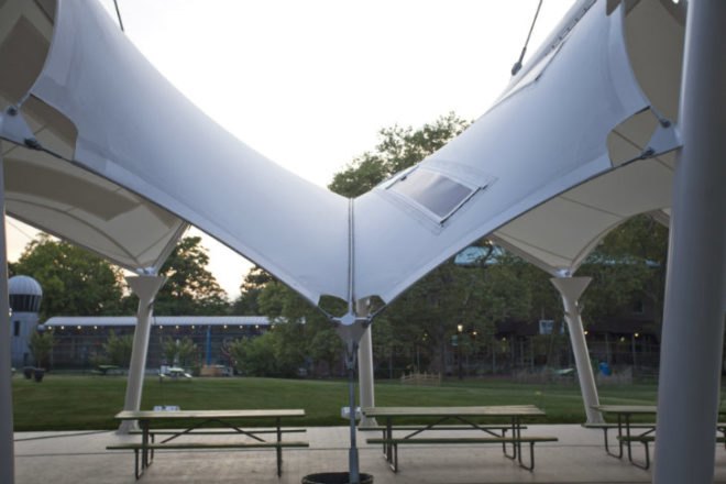 Birdair, Meadow Structure, Staten Island's Childrens Museum, solar shade structure, pv shade structure, marpillero pollak architects