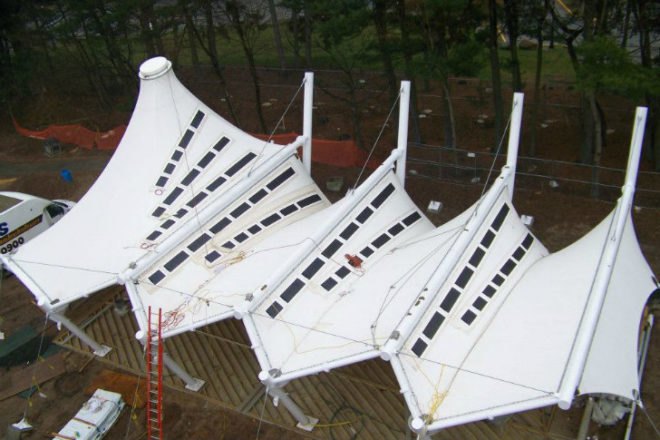 Birdair, Meadow Structure, Staten Island's Childrens Museum, solar shade structure, pv shade structure, marpillero pollak architects