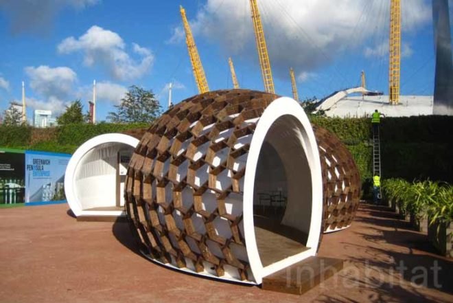 KREOD pavilion, Kebony, Pavilion Architecture, London Design Festival 2012, Ana Lisa Alperovich, Greenwich Penynsula, sustainable pavilion, outdoors shelter, pod, sustainable wood, FSC, LED, O2 Arena, Chun Qing Li, Architecture, Green Materials, Urban design, London Design Week, Green Lighting, energy efficiency, durable, weatherproof