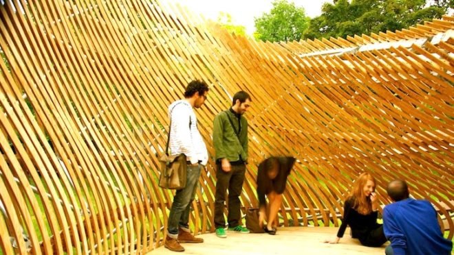 architecture, parametric design, mobius strip, moire lattice, pavilion, ContemPLAY, Montreal, Canada, local materials, digital design, green design, sustainable design, eco-design, McGill University