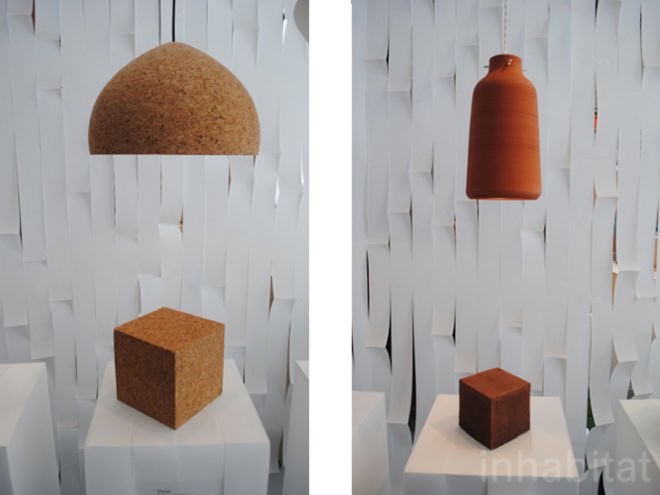 london design festival, design junction, the tramshed, eco designs, lamp design, lighting, cork lamp, clay lamp, natural materials,