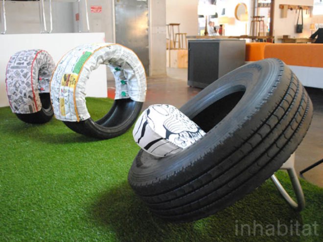 london design festival, design junction, the tramshed, eco designs, furniture design, reclaimed tyres
