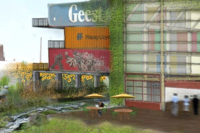Detroit, Collision Works, koop.am, shipping containers, cargotecture, boutique hotel, shipping container home