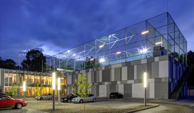 Pl.architekci, Fala Park, Poland, Brownfield reclamation, recreational center, daylight, brise-soleil, natural ventilation, green design, sustainable design, eco-design, Wilsztyn, Poland, rooftop tennis court