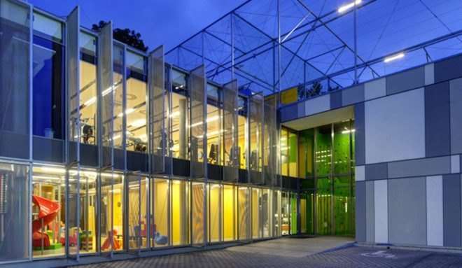 Pl.architekci, Fala Park, Poland, Brownfield reclamation, recreational center, daylight, brise-soleil, natural ventilation, green design, sustainable design, eco-design, Wilsztyn, Poland, rooftop tennis court