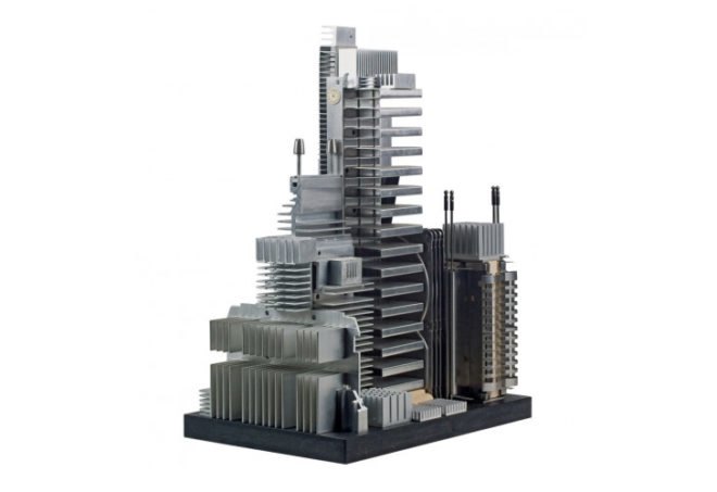 Franco Recchia, Central Park, NYC, city skylines, computer parts, recycling, upcycling, art, mixed media,