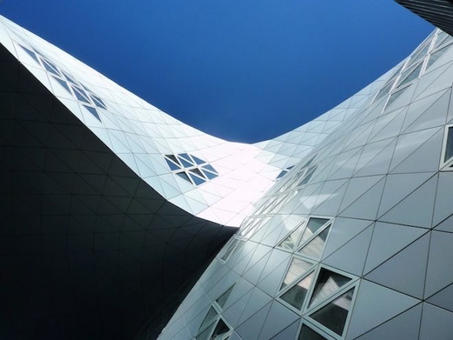 Fuksas Studio, Georges-Freche School of Hotel Management, anodized aluminum, solar power, photovoltaic panels, green design, sustainable design, eco-design, montpellier, france, mixed-use facility