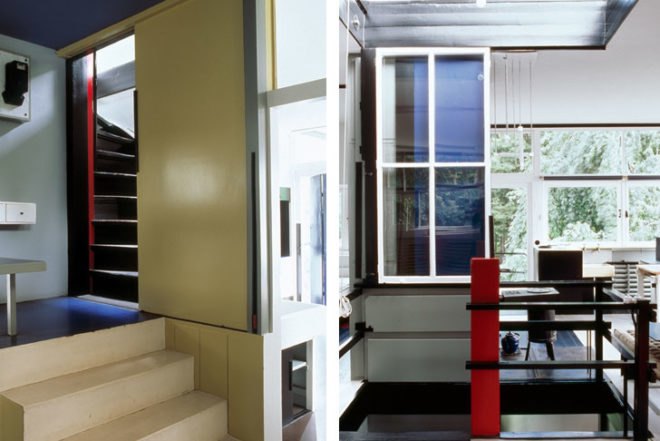 Rietveld Schröderhuis, Utrech, The Netherlands, Ana Lisa Alperovich, Piet Mondrian, Mrs. Truus Schröder-Schräder, Gerrit Rietveld, De Stijl's, Piet Mondrian, Red and Blue Chair, Dutch design, minimalistic, museum, UNESCO, opo-up furniture, sliding walls, cork floor, natural light, modern architecture, Architecture, Daylighting, Transforming Furniture
