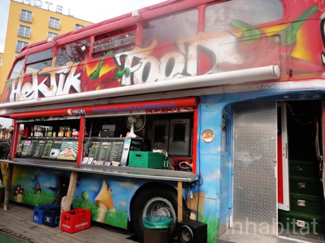 green design, eco design, sustainable design, hektikfood, double-decker bus, Berlin, Friedrichshain, vegan friendly restaurant Berlin, adaptive reuse