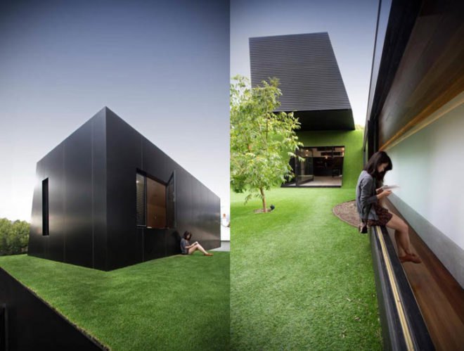green design, eco design, sustainable design, Andrew Maynard Architects, cantilevers, louvers, artificial hill, HIll House