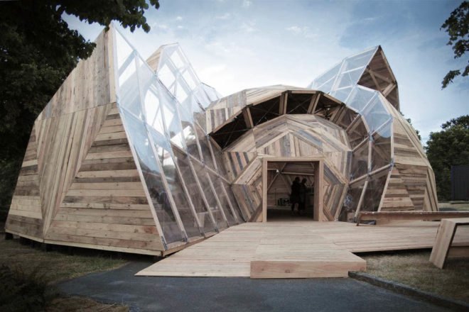 People Meeting Dome, Kristoffer Tejlgaard, Benny Jepsen, danish architecture, geodesic dome, deconstructed dome, timber lattice, prefab building