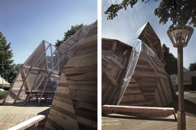 People Meeting Dome, Kristoffer Tejlgaard, Benny Jepsen, danish architecture, geodesic dome, deconstructed dome, timber lattice, prefab building