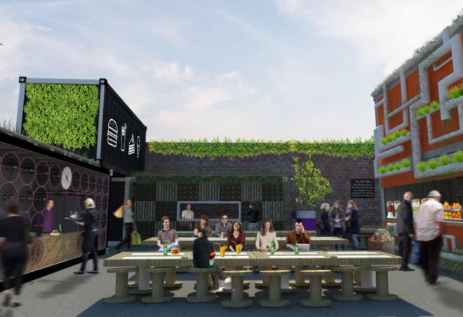 pop up market, Melbourne market, green building, container store, milk crate, portable bar, Melbourne graffiti,