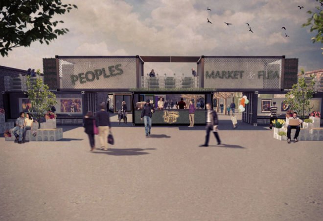 pop up market, Melbourne market, green building, container store, milk crate, portable bar, Melbourne graffiti,