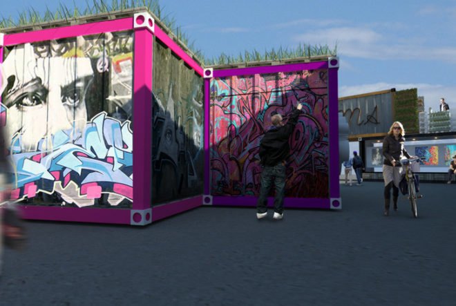pop up market, Melbourne market, green building, container store, milk crate, portable bar, Melbourne graffiti,