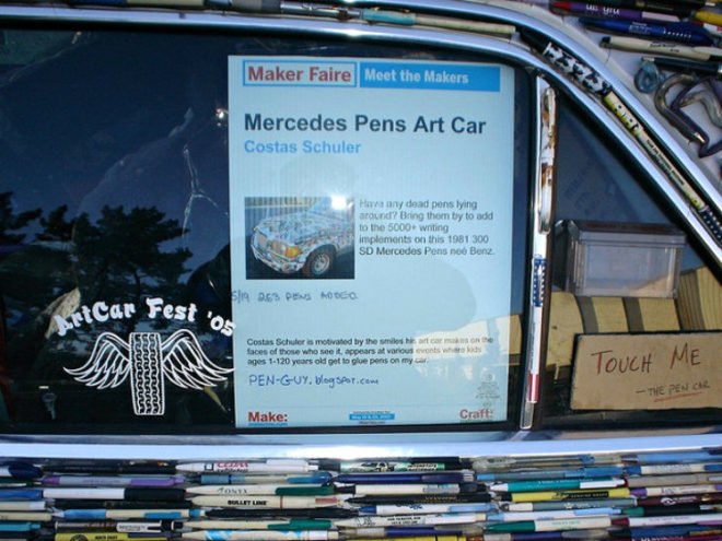 Mercedes Pens, the Pen Guy, dead pens, recycled pens, reclaimed art, eco art, costas schuler