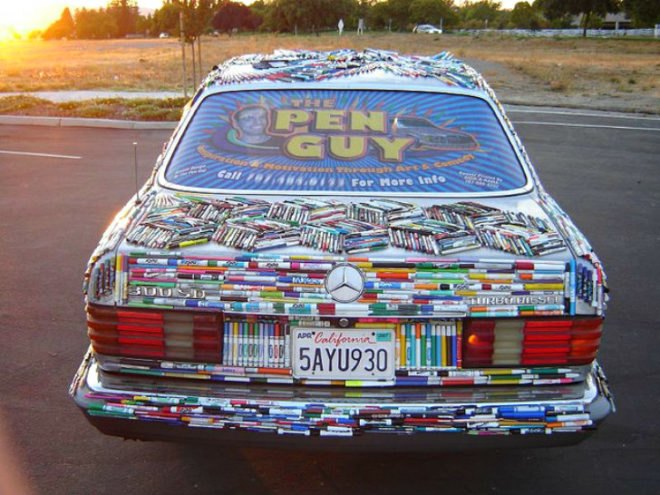 Mercedes Pens, the Pen Guy, dead pens, recycled pens, reclaimed art, eco art, costas schuler