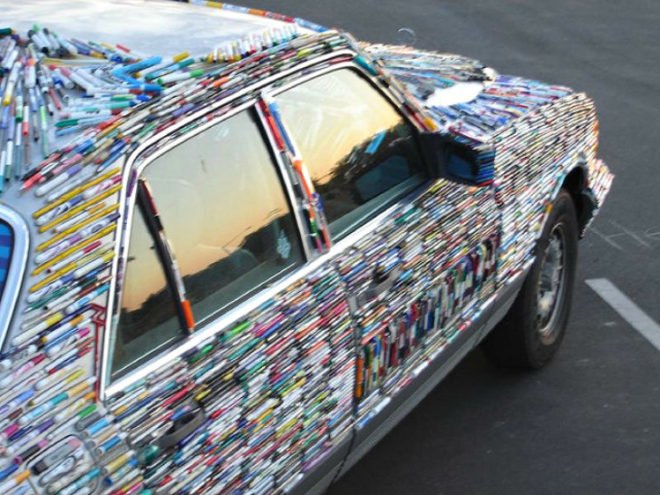 Mercedes Pens, the Pen Guy, dead pens, recycled pens, reclaimed art, eco art, costas schuler