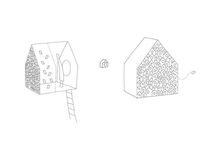 nendo, tree house, treehouses, sustainable design, green design, bird habitat, animals, green architecture, sustainable architecture, Bird-Apartment, Ando Momofuku Center, Komoro City, Japan
