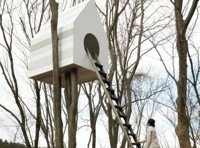 nendo, tree house, treehouses, sustainable design, green design, bird habitat, animals, green architecture, sustainable architecture, Bird-Apartment, Ando Momofuku Center, Komoro City, Japan