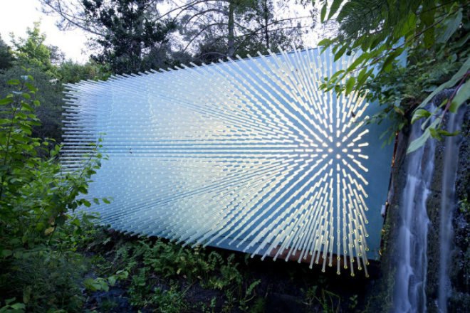 SOL Grotto, Rael San Fratello Architects, uc botanical gardens at berkeley, grotto, solyndra, reclaimed materials, glass rods