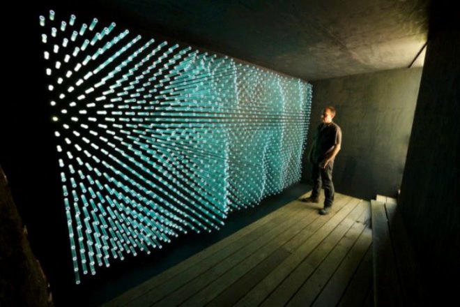 SOL Grotto, Rael San Fratello Architects, uc botanical gardens at berkeley, grotto, solyndra, reclaimed materials, glass rods
