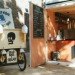The Movement Cafe, Morag Myerscough, greenwich, pop up cafe, cargotecture, container cafe, temporary cafe, reclaimed materials