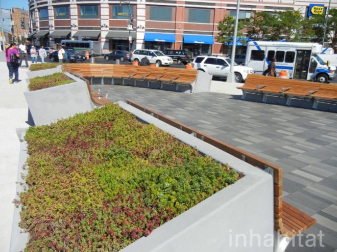 barclays Center Public Plaza, barclays center, barclay center, barclays center green roof, green roofed subway entrance, barclays center plaza, bruce ratner, marty markowitz, Mikhail Prokhorov, new york nets, nets, brooklyn nets, Thomas L. Kalaris, Brett Yormark, shop architects, aecom, jay z barclays center, green design
