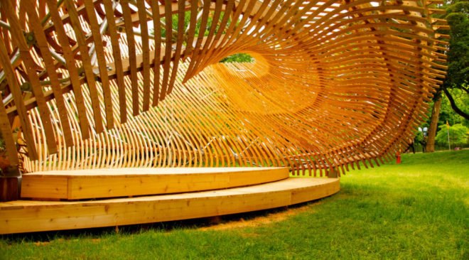 ContemPLAY, pavilion, student design, architecture, outdoor space, sculpture, mobius strip, University of Montreal,
