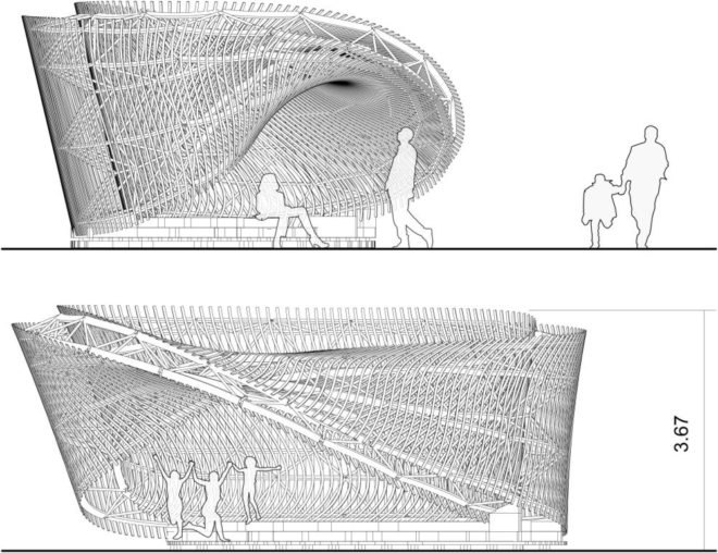 ContemPLAY, pavilion, student design, architecture, outdoor space, sculpture, mobius strip, University of Montreal,