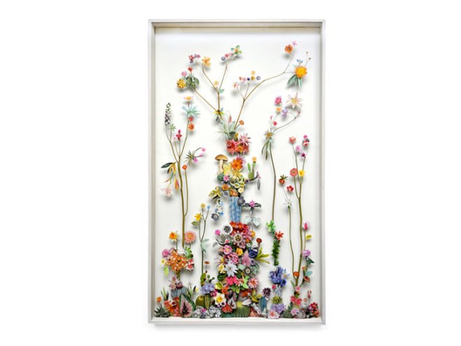 flower construction, collage, anne ten donkelaar, netherlands, flowers, detail, sustainable design, eco art, green art