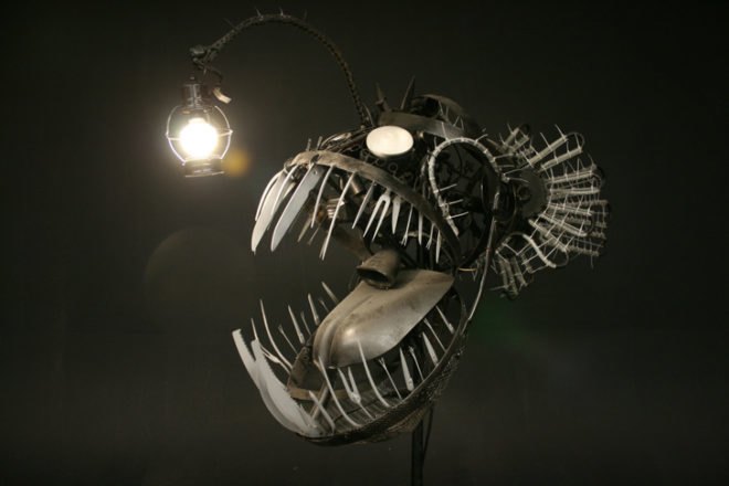 Deep Sea Angler Fish Lamp Justin La Doux, biomimicry, green lamp design, recycled materials, LED lighting