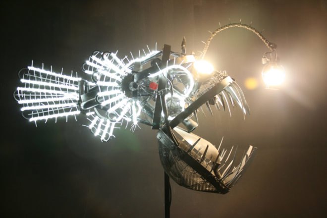 Deep Sea Angler Fish Lamp Justin La Doux, biomimicry, green lamp design, recycled materials, LED lighting