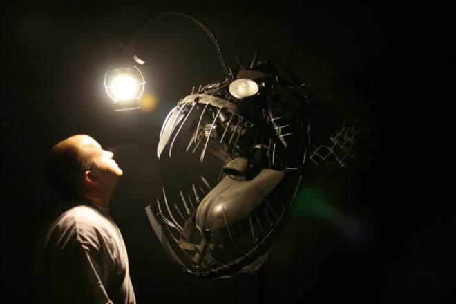 Deep Sea Angler Fish Lamp Justin La Doux, biomimicry, green lamp design, recycled materials, LED lighting
