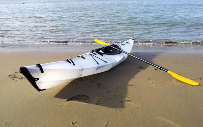 oru the origami kayak, anton willis, kayak, polyehtylene, boat, origami, folds, unfolded, beach