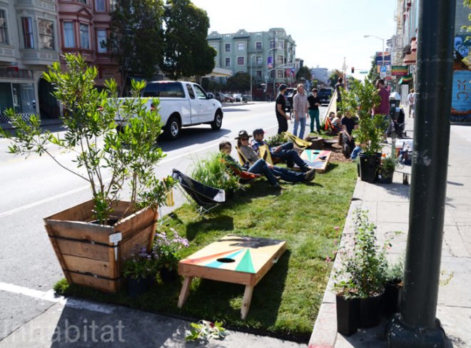 alite designs, curiosity shoppe, cca, san francisco, park(ing) day, parking day, pop-up park, public space, urban design, green design, sustainable design, gardening, parking meter park, parklet, rebar studio, public art, urban intervention