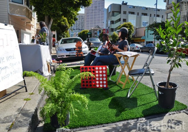 san francisco, park(ing) day, parking day, pop-up park, public space, urban design, green design, sustainable design, gardening, parking meter park, parklet, rebar studio, public art, urban intervention