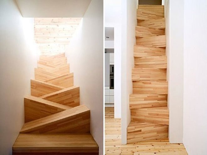 Jagged Wooden Staircase, staircase, stairs, sustainable design, green design, green building, green architecture, sustainable architecture, eco stairs, stair porn, innovative staircases, imaginative staircases, multifunctional staircases, recycled staircase
