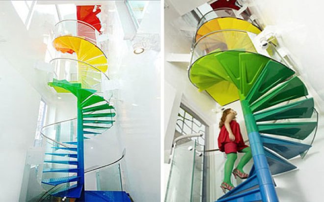 Rainbow Spiral Staircase, AB Rogers, DA Studio, staircase, stairs, sustainable design, green design, green building, green architecture, sustainable architecture, eco stairs, stair porn, innovative staircases, imaginative staircases, multifunctional staircases, recycled staircase