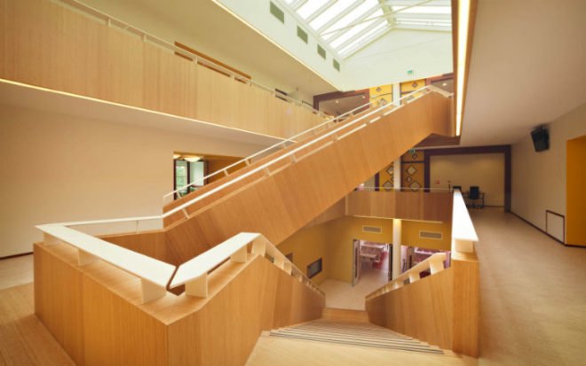 Bornego College, HVDN, Studioninedots, eco school, prefab, recycled bricks, eco university, the netherlands