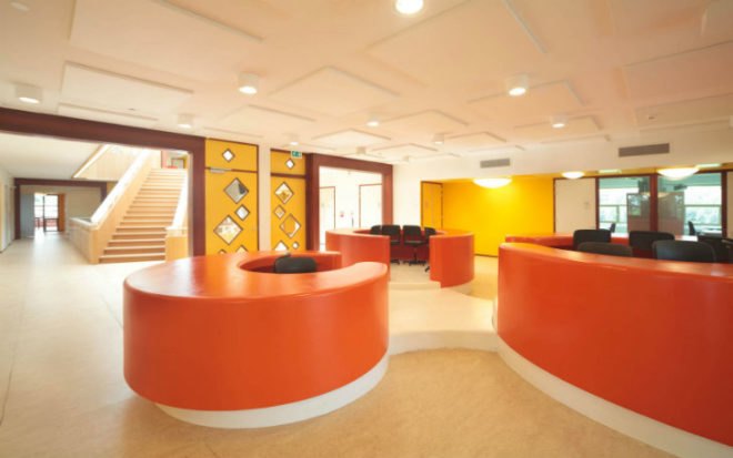 Bornego College, HVDN, Studioninedots, eco school, prefab, recycled bricks, eco university, the netherlands