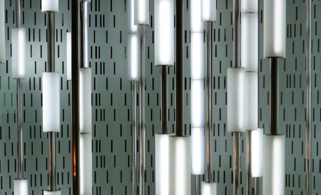 green design, eco design, sustainable design, LED light sculpture, Cecil Balmond, Crime Detection Laboratory Anchorage, Snow Words, Alaska, Light sculpture, eco art