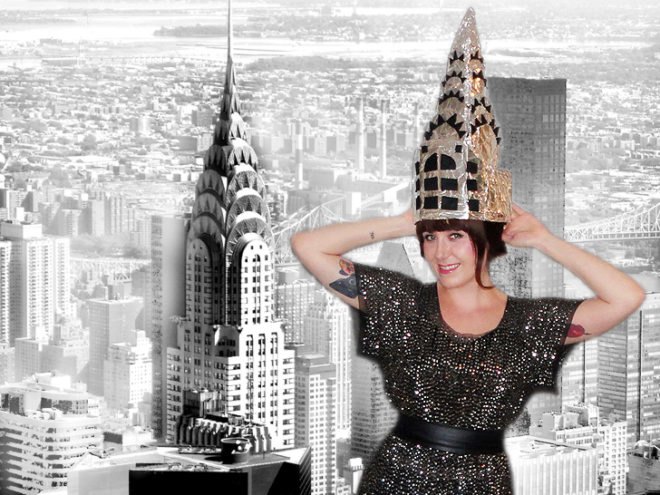 green design, eco design, sustainable design, DIY Halloween Costume, Chrysler Building Costume, Green Halloween, architecture costume, green halloween costumes, Art Deco costumes