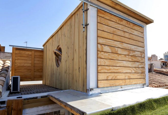 container house, eco house, Spanish green building, container addition, shipping container architecture, rooftop shipping container, eco rental, eco B and B,