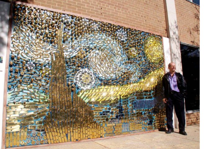 green design, eco design, sustainable design, Starry Night, Vincent Van Gogh, Union Hardware, David Goldberg, recycle art, door knob Starry Night, hardware mural, Bethesda Maryland attractions
