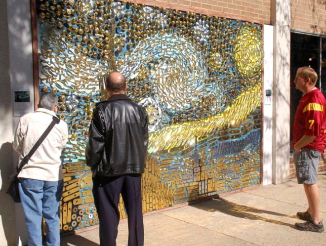 green design, eco design, sustainable design, Starry Night, Vincent Van Gogh, Union Hardware, David Goldberg, recycle art, door knob Starry Night, hardware mural, Bethesda Maryland attractions