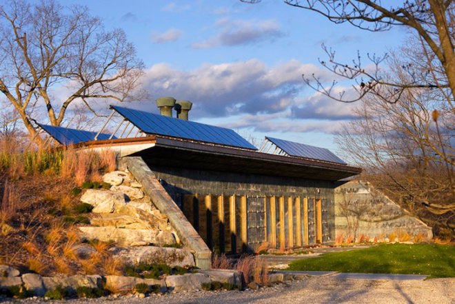 Allan Shope Architects, earth-bermed house, upstate New York, recycled materials, solar power, green design, sustainable design, eco-design, Bob Vila, New York