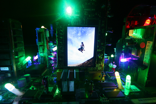 Electri-City Coffee Table, Benjamin Yates, recycled materials, recyclable design, green design, electronic waste, interactive furniture, acrylic tables, sustainable design