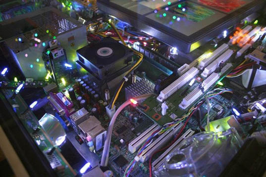 Electri-City Coffee Table, Benjamin Yates, recycled materials, recyclable design, green design, electronic waste, interactive furniture, acrylic tables, sustainable design